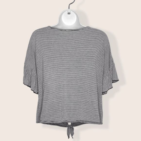 Caution To The Wind | Striped Tie Waist Flounce pSleeve Top | Medium - Picture 7 of 9